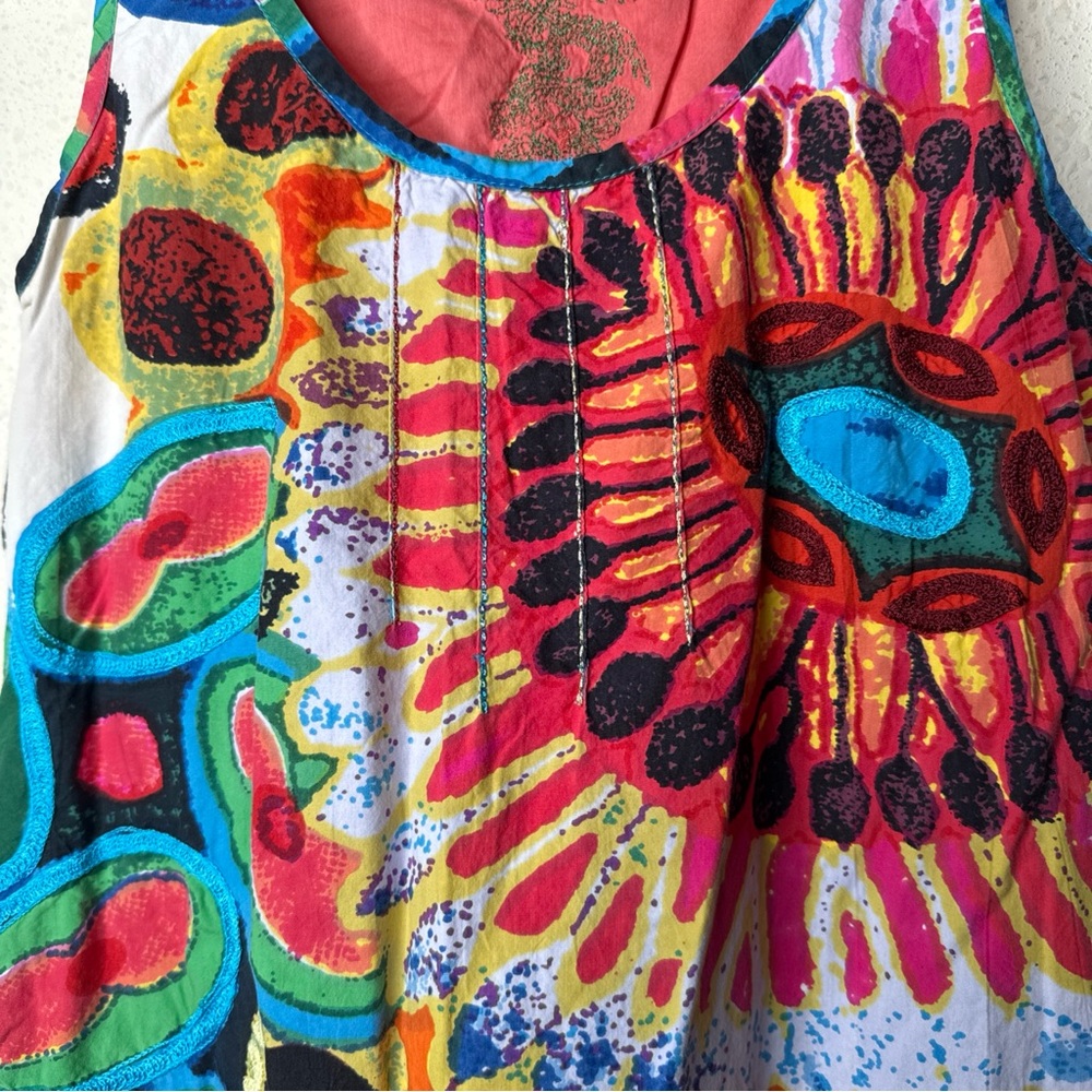 Desigual Women’s Vintage Multicolor Printed Cotton Dress Size Tag Missing - Picture 5 of 10
